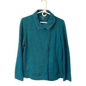 Eddie Bauer Women's Sz LG Teal Outdoor Fleece Lined Snap Button Front Jacket